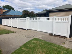 PVC Privacy Picket front fence with Sliding gate - Mornington
