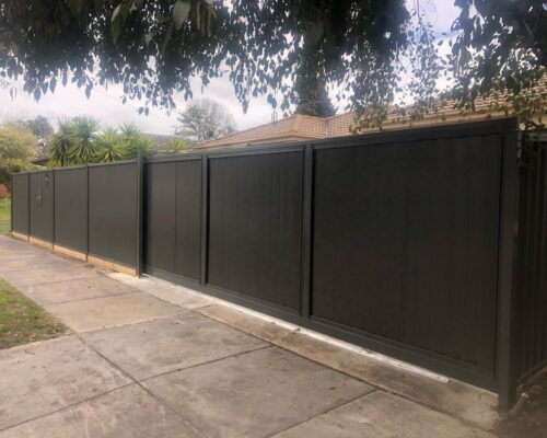 Colorbond front fence with Sliding gate.